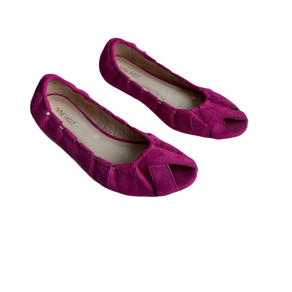 Nine West Munchkin Ballet Flats Pink Suede Size 11 Peep Toe Cutouts Slip Ons